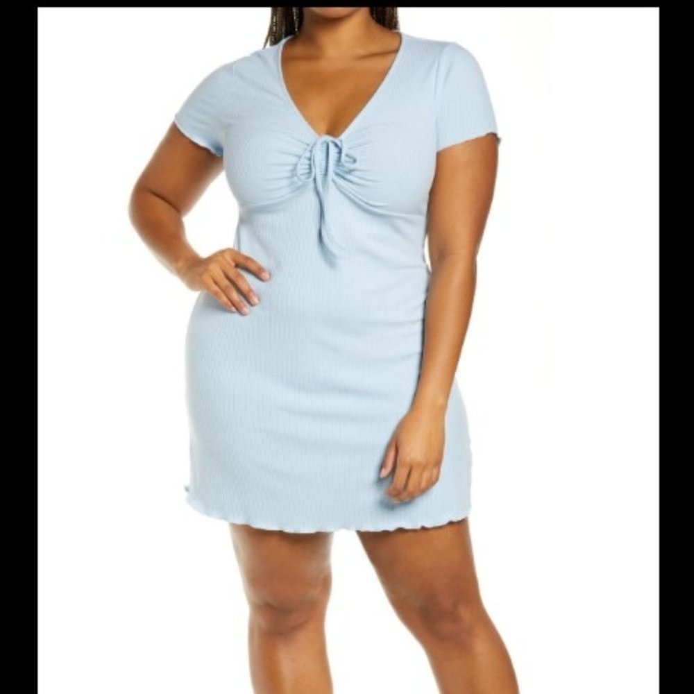 BP. Blue Tie Front Lettuce Edge  Rib Dress